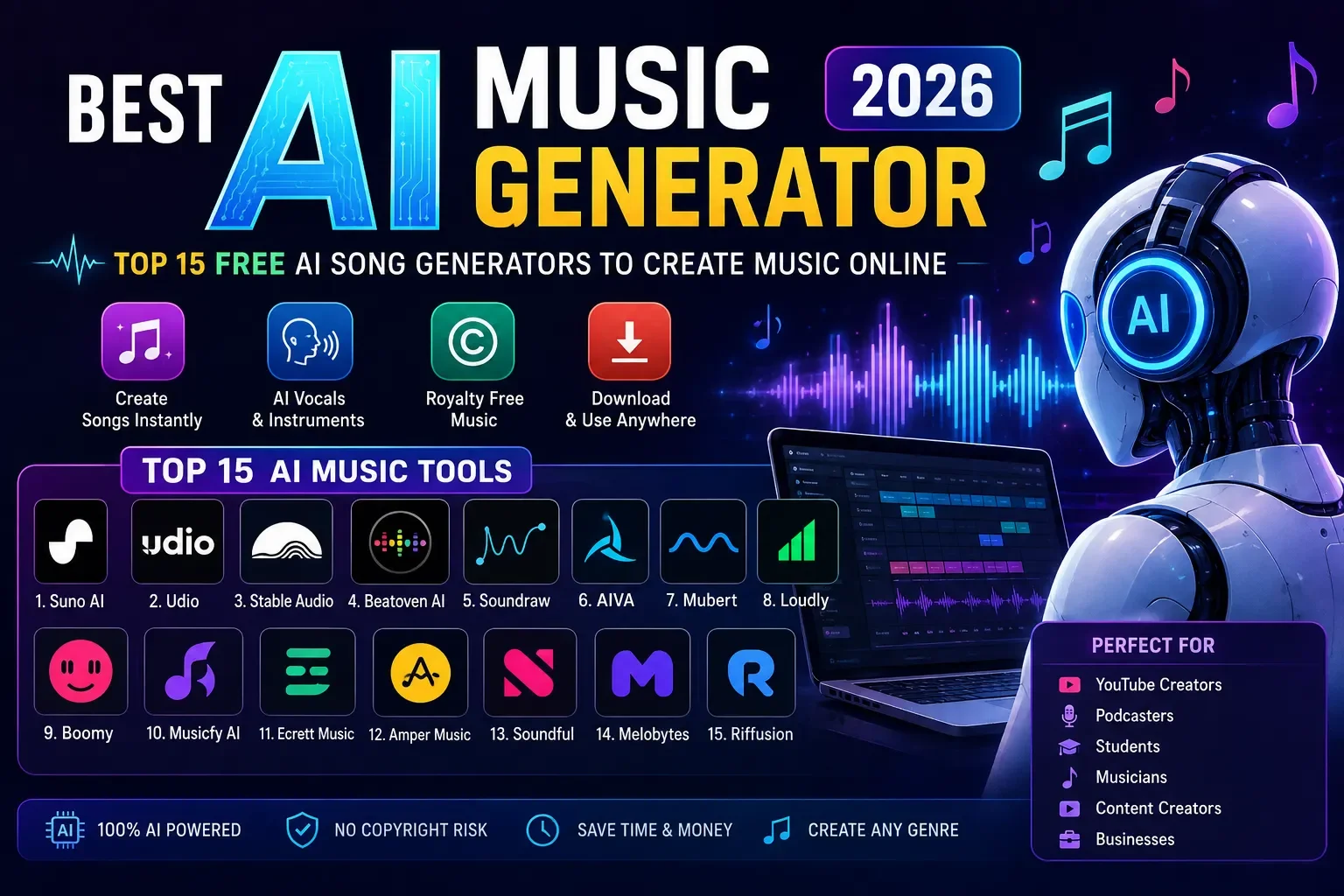 Top 10 Best AI Music Generator Tools in 2026 (Free & Paid) Meta Title