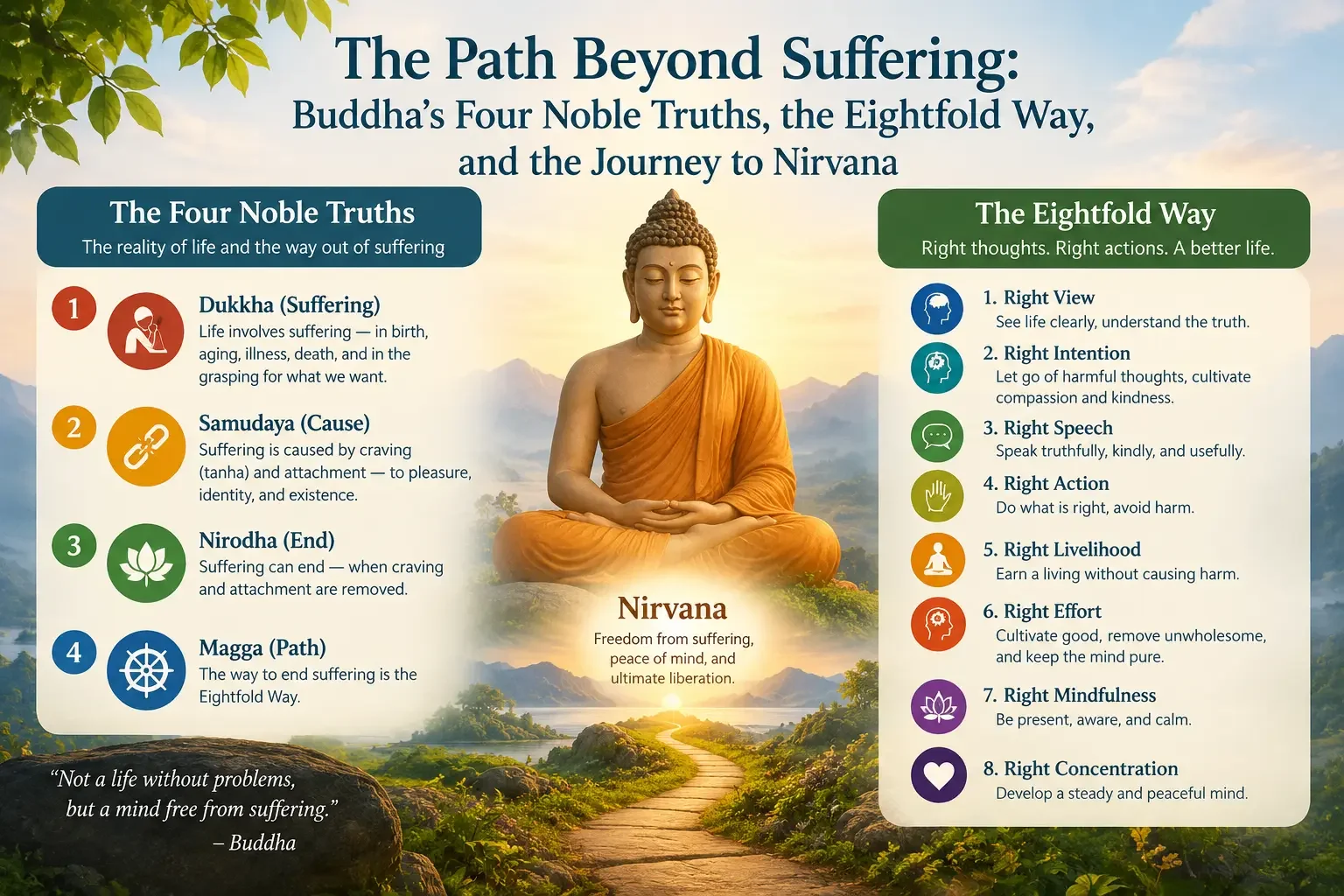 The Path Beyond Suffering: Buddha’s Four Noble Truths, the Eightfold Way, and the Journey to Nirvana